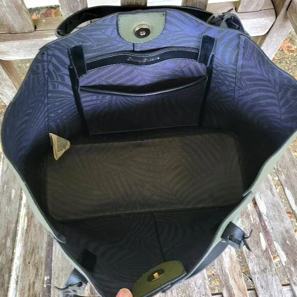 TOMMY BAHAMA Olive Green Leather Tote Bag Purse - Picture 6 of 8